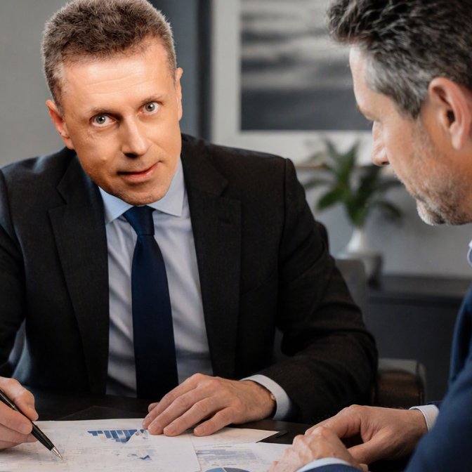 Marco Camanini durante un incontro di consulenza patrimoniale